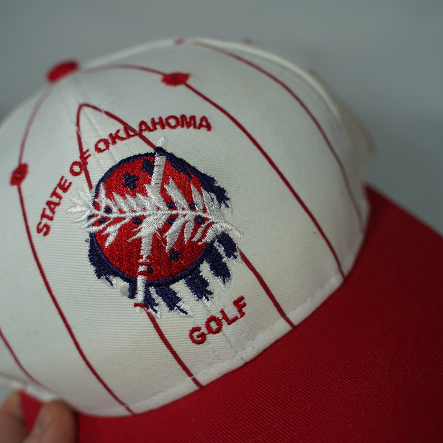 Vintage State of Oklahoma Golf Pinstripe Snpack Back Hat