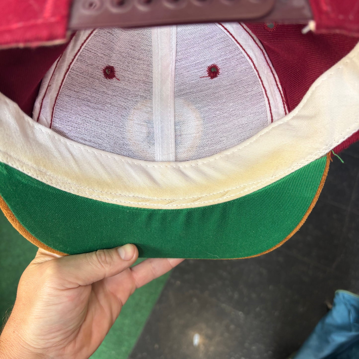 Vintage Bob Moore Cadillac suede leather strap back red and brown