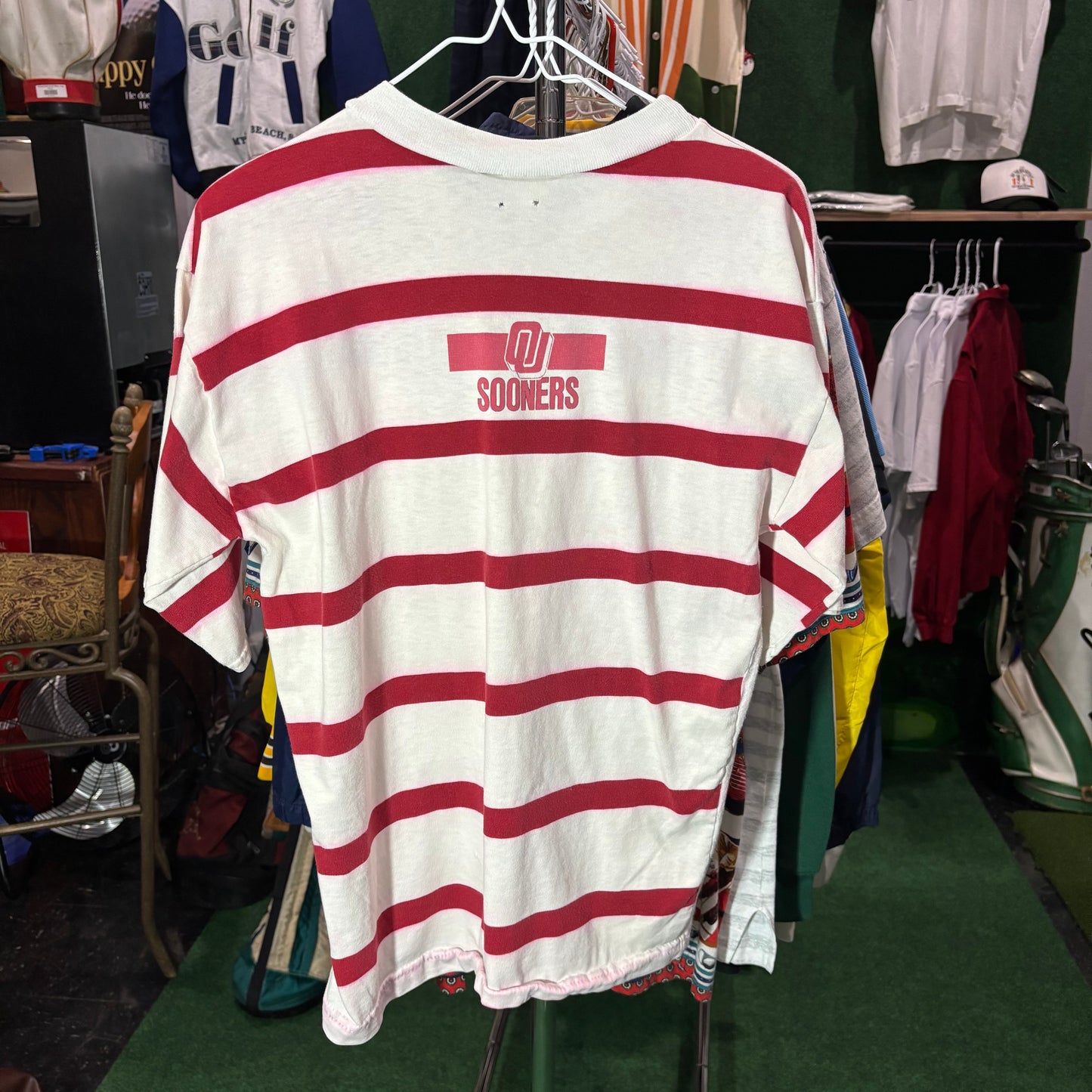Vintage OU Sooners Oklahoma University striped tee rare medium