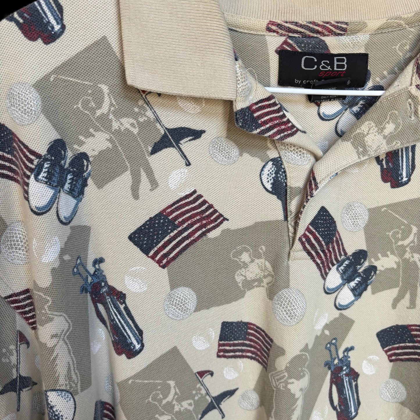 Vintage all over print golf polo large