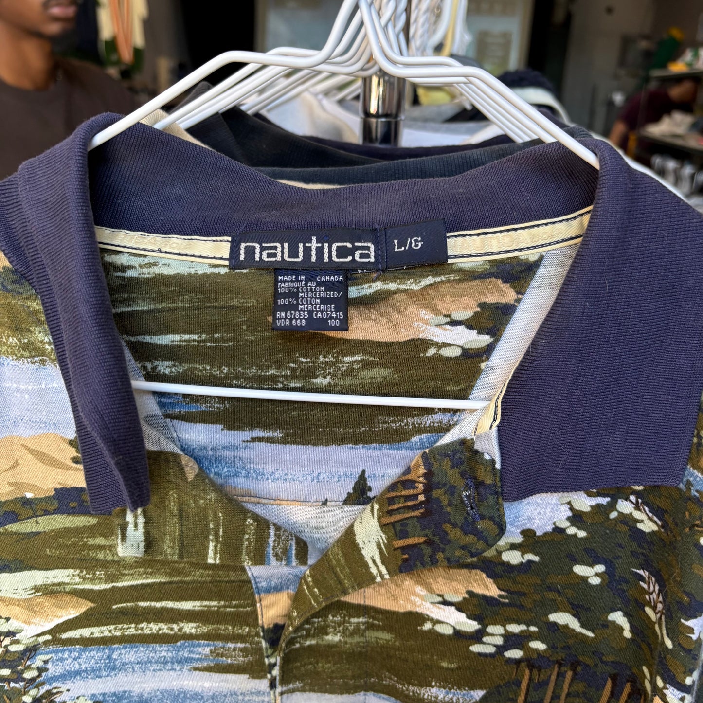 Vintage all over print golf polo large