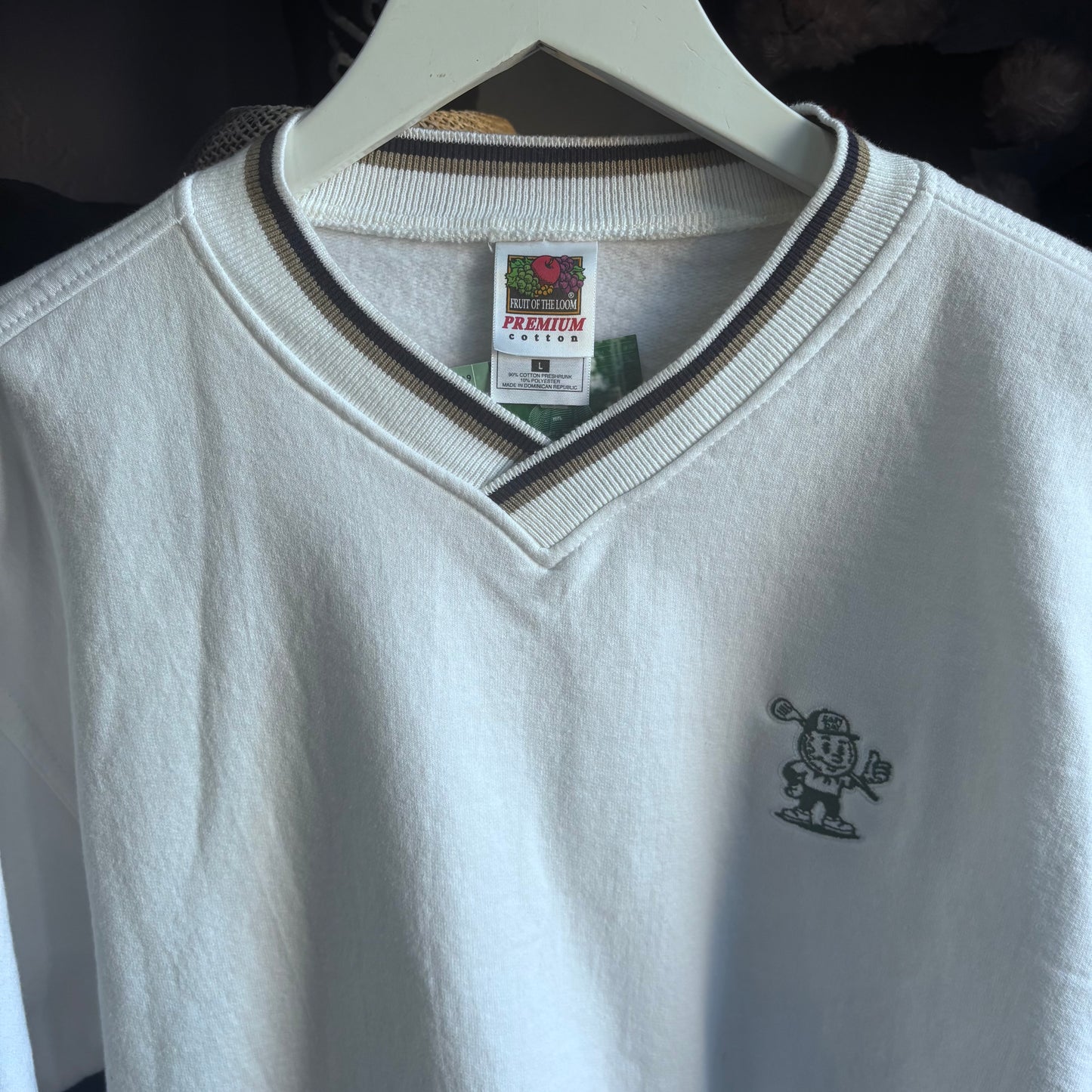 Repurposed Sweatershirt Embroidered White