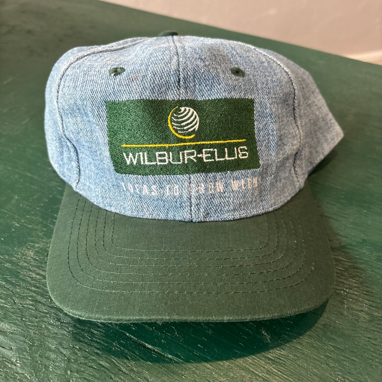 Vintage Denim & Green Hat Snapback. Wilber-Ellis Cap
