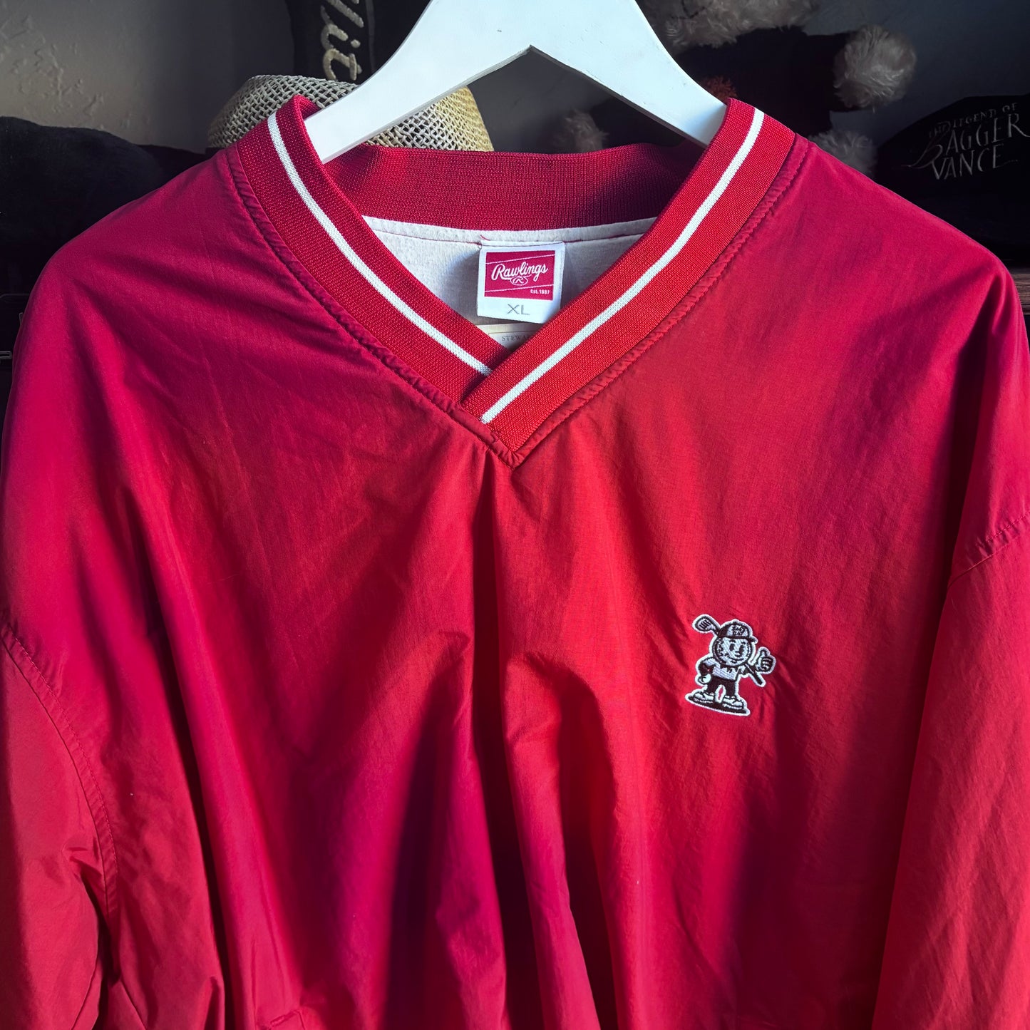 Repurposed Rawlings Pullover Embroidered Red