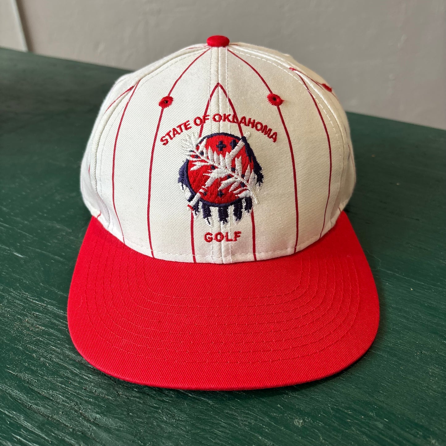 Vintage State of Oklahoma Golf Pinstripe Snpack Back Hat