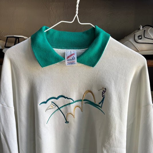 Vintage golf collared sweatshirt green and white