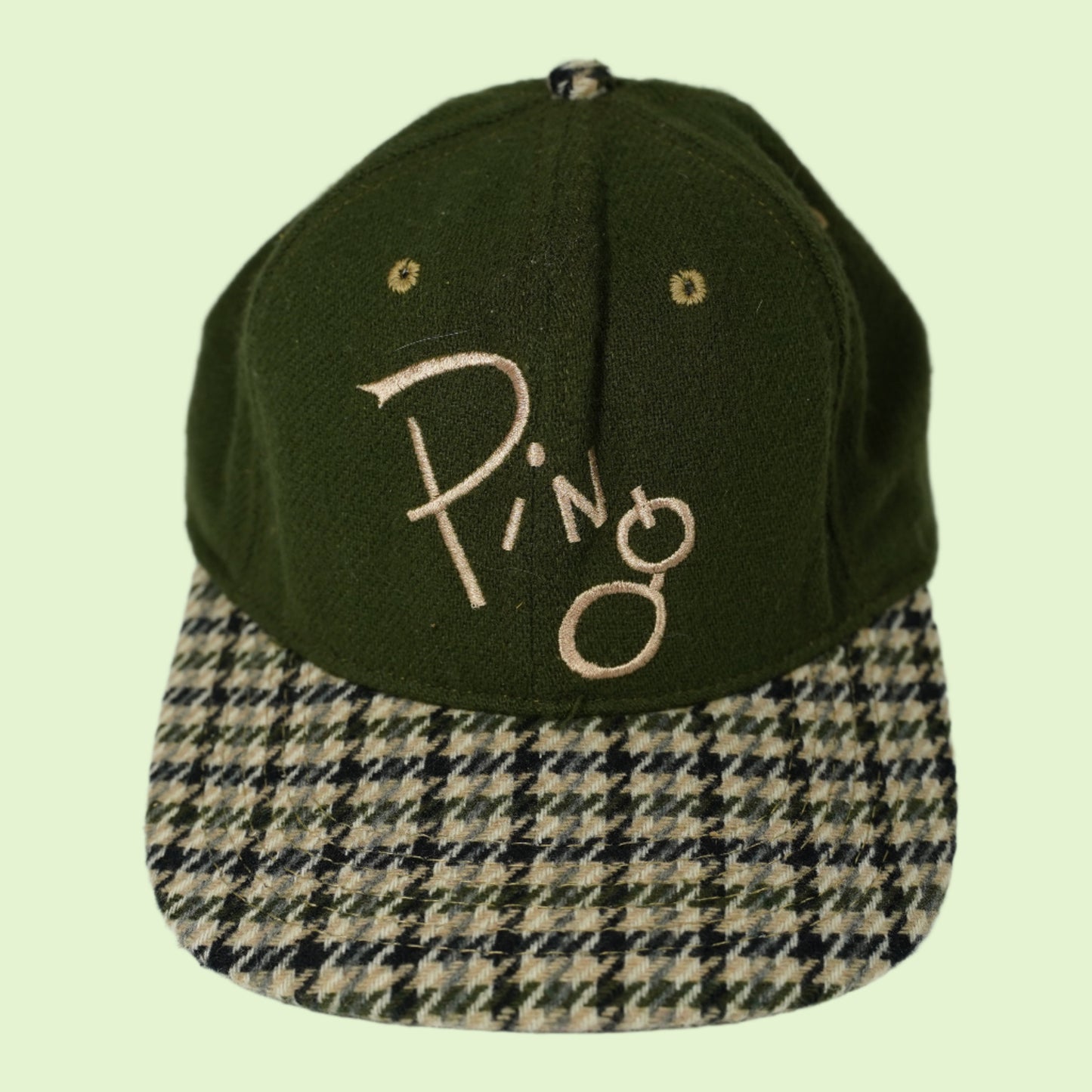 Vintage Ping Houndstooth Golf Hat Leather Strapback 90's