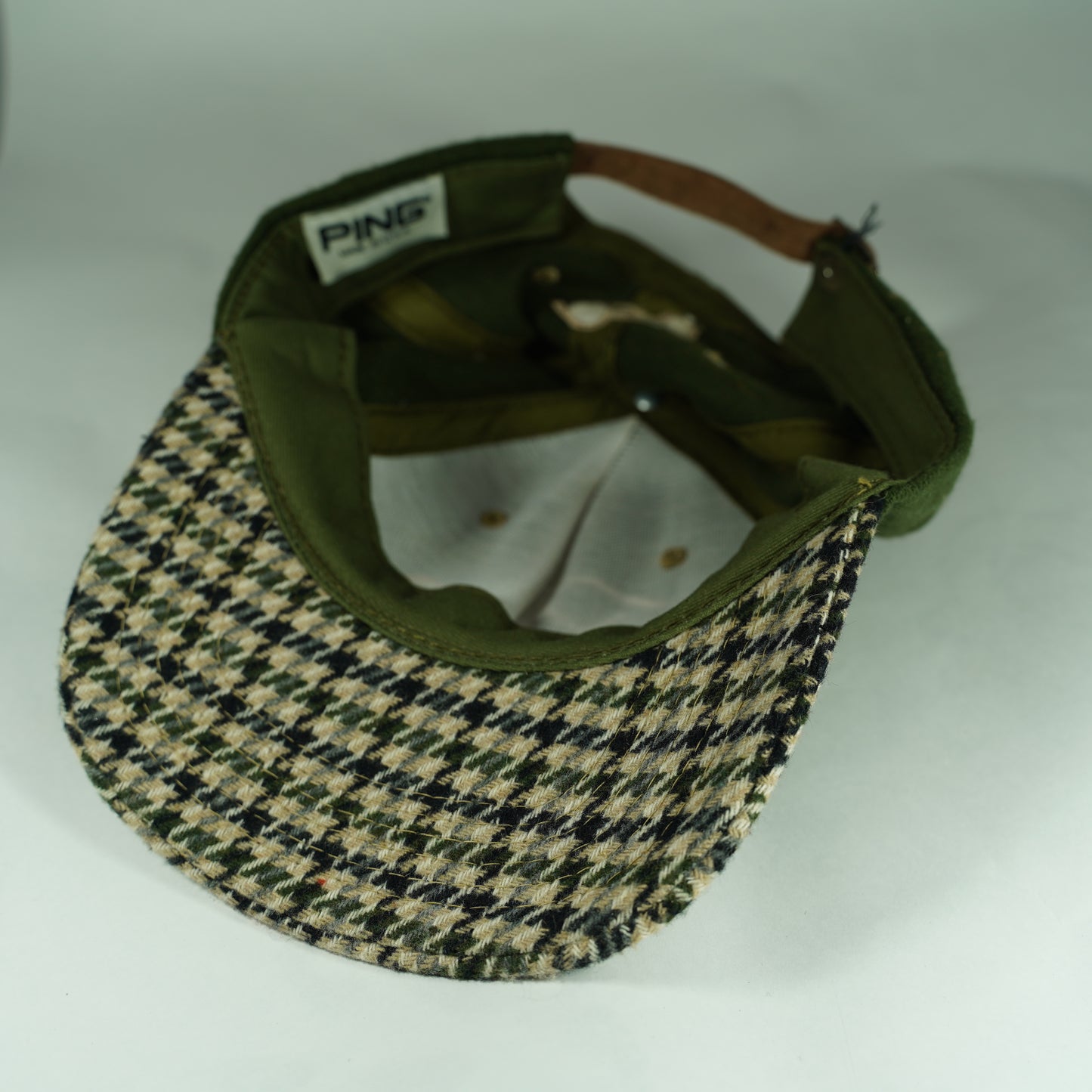 Vintage Ping Houndstooth Golf Hat Leather Strapback 90's