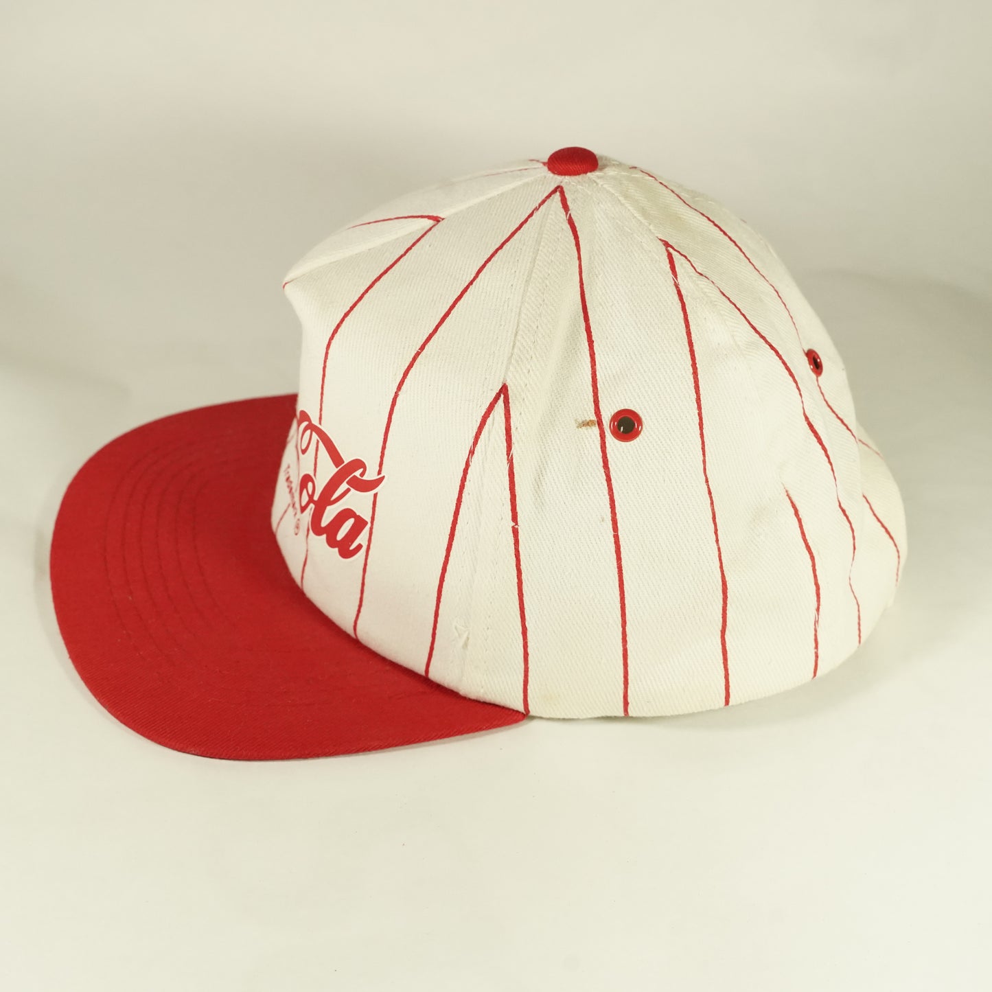 Vintage Enjoy Coca-Cola Pinstripe Snapback Hat Red White