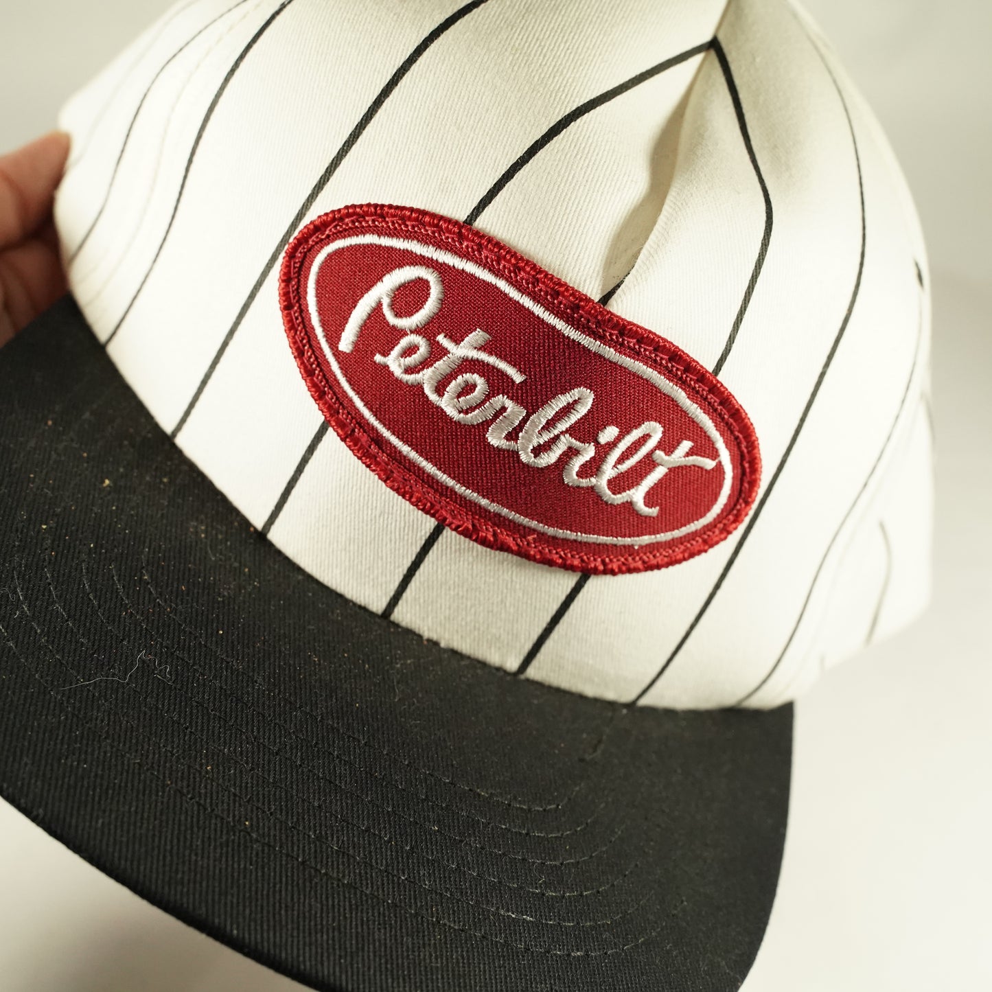 Vintage Peterbilt Pinstripe Snapback Hat Red White Black