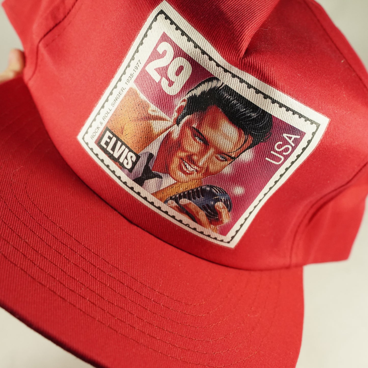 Vintage Elvis Presley Stamp Snapback Hat Red