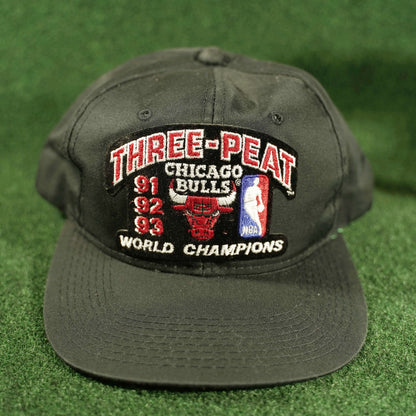 Rare Vintage Chicago Bulls Three-peat 91 92 93 World Champions Snapback Hat