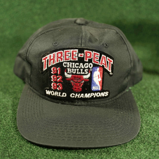 Rare Vintage Chicago Bulls Three-peat 91 92 93 World Champions Snapback Hat