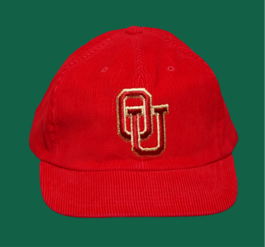 Vintage Corduroy OU Sooners Oklahoma University Red Snapback Hat