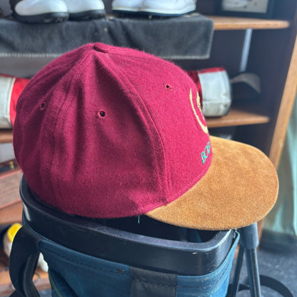 Vintage Bob Moore Cadillac suede leather strap back red and brown