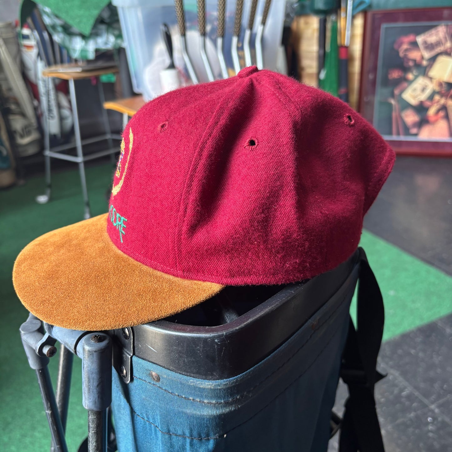 Vintage Bob Moore Cadillac suede leather strap back red and brown