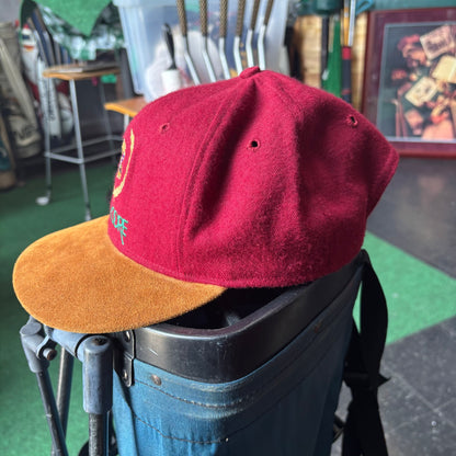 Vintage Bob Moore Cadillac suede leather strap back red and brown