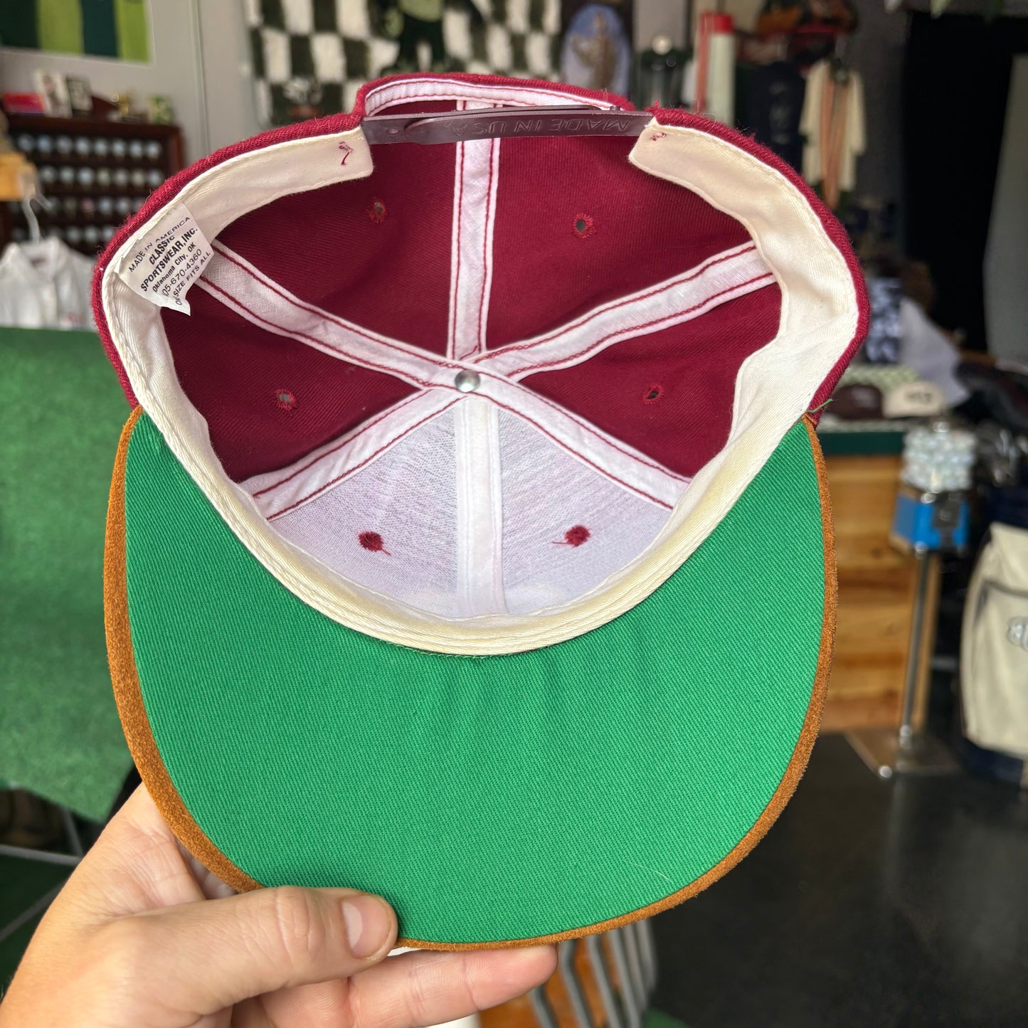 Vintage Bob Moore Cadillac suede leather strap back red and brown