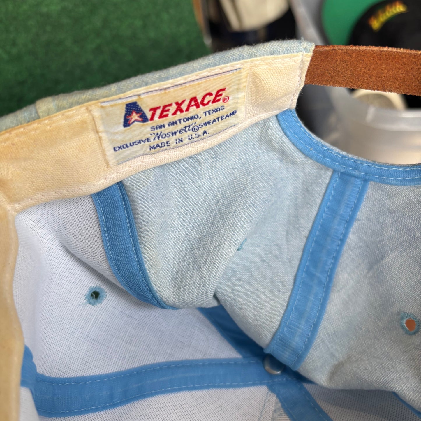 Sabal Point Country Club blue and white TEXACE leather strap back