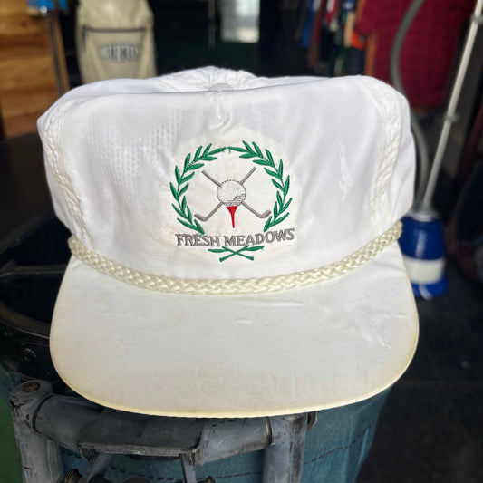 Fresh Meadows Imperial white leather strap back rope hat golf