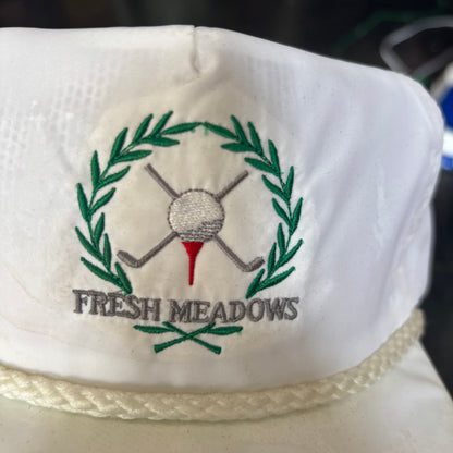 Fresh Meadows Imperial white leather strap back rope hat golf