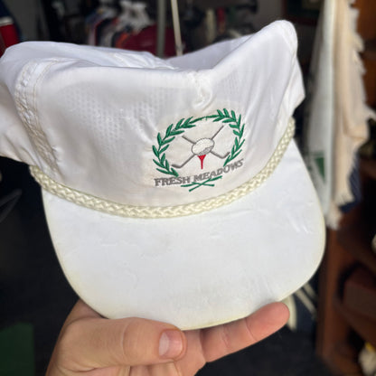 Fresh Meadows Imperial white leather strap back rope hat golf