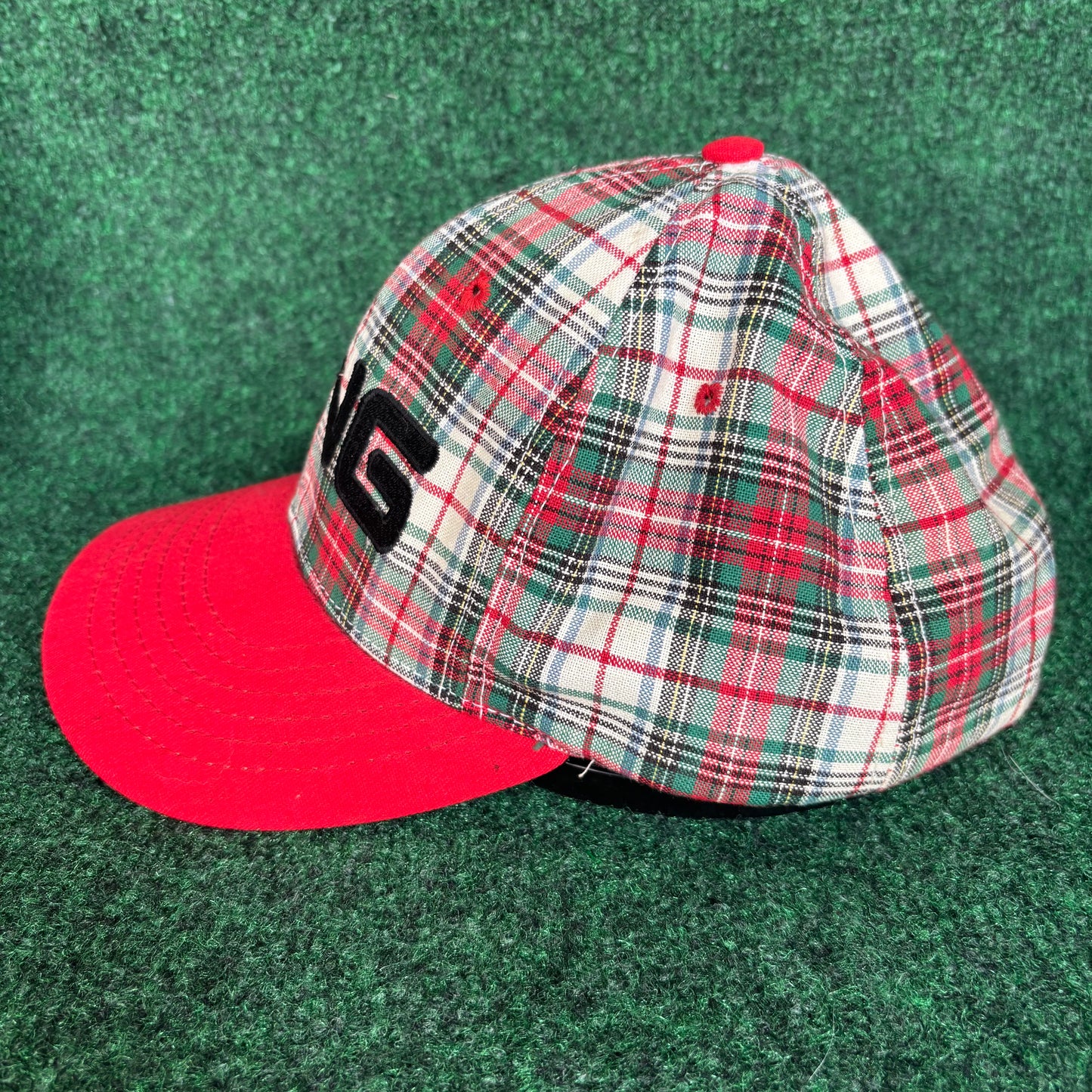 PING plaid red green and white leather strap back