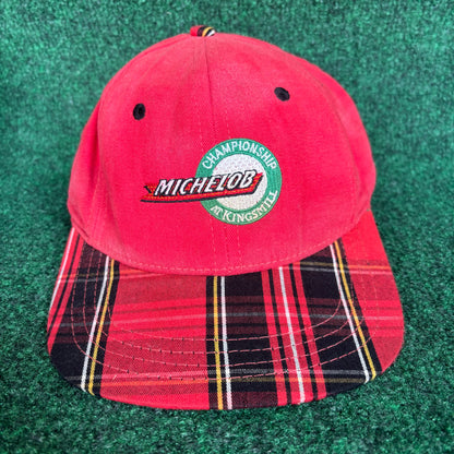 Michelon Red plaid championship at kingsmeth leather strap back cali fame
