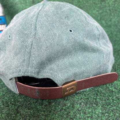 Vintage Buck Creek plaid green leather derby cap strap back