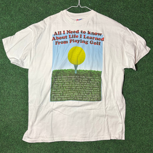 Vintage All I need to know about life golf tee t shirt large