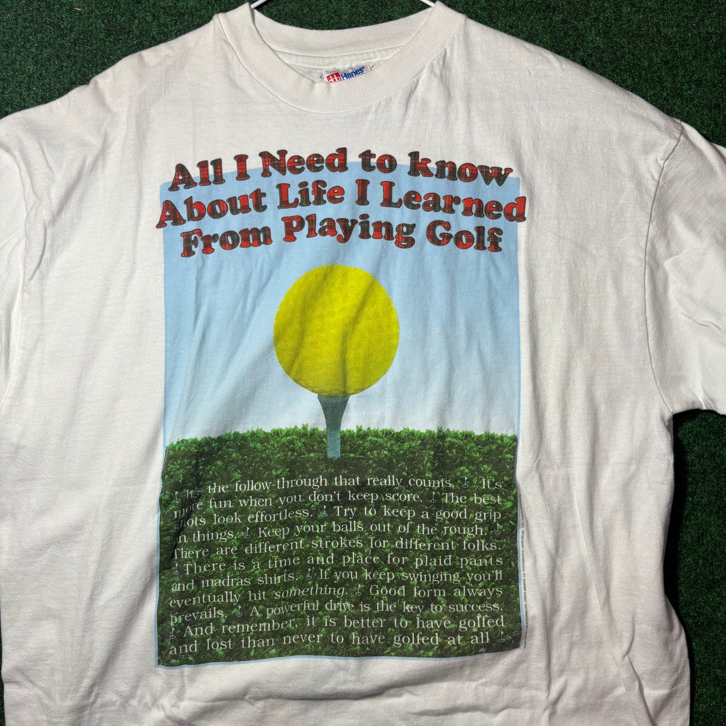 Vintage All I need to know about life golf tee t shirt large