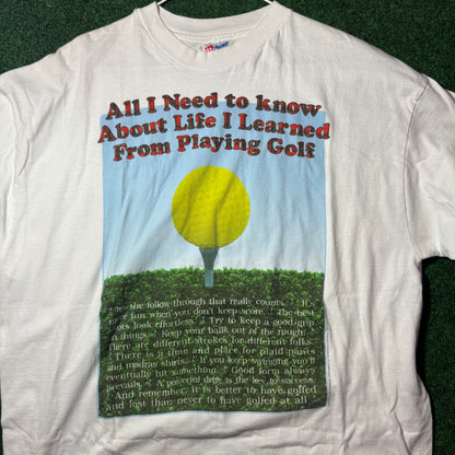 Vintage All I need to know about life golf tee t shirt large