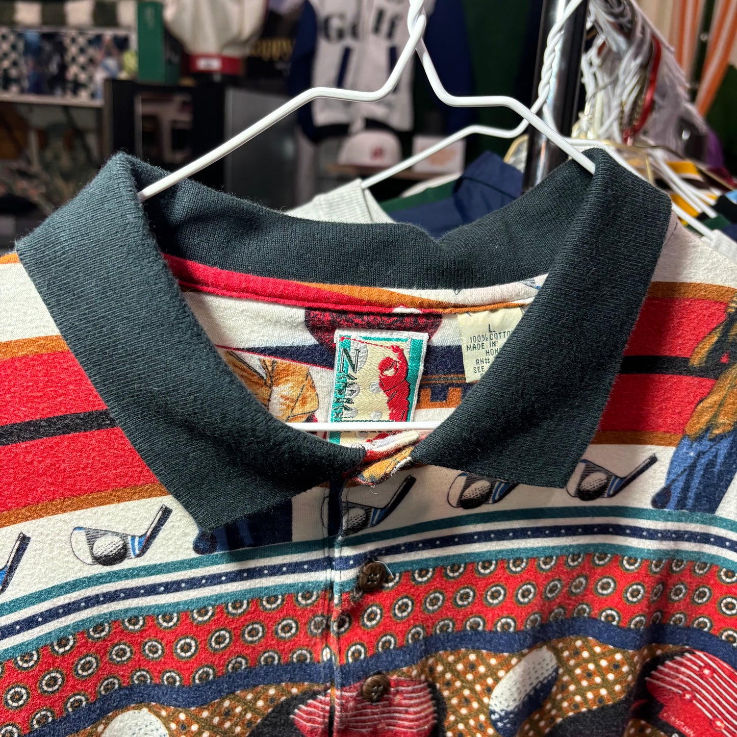 Vintage all over print golf polo