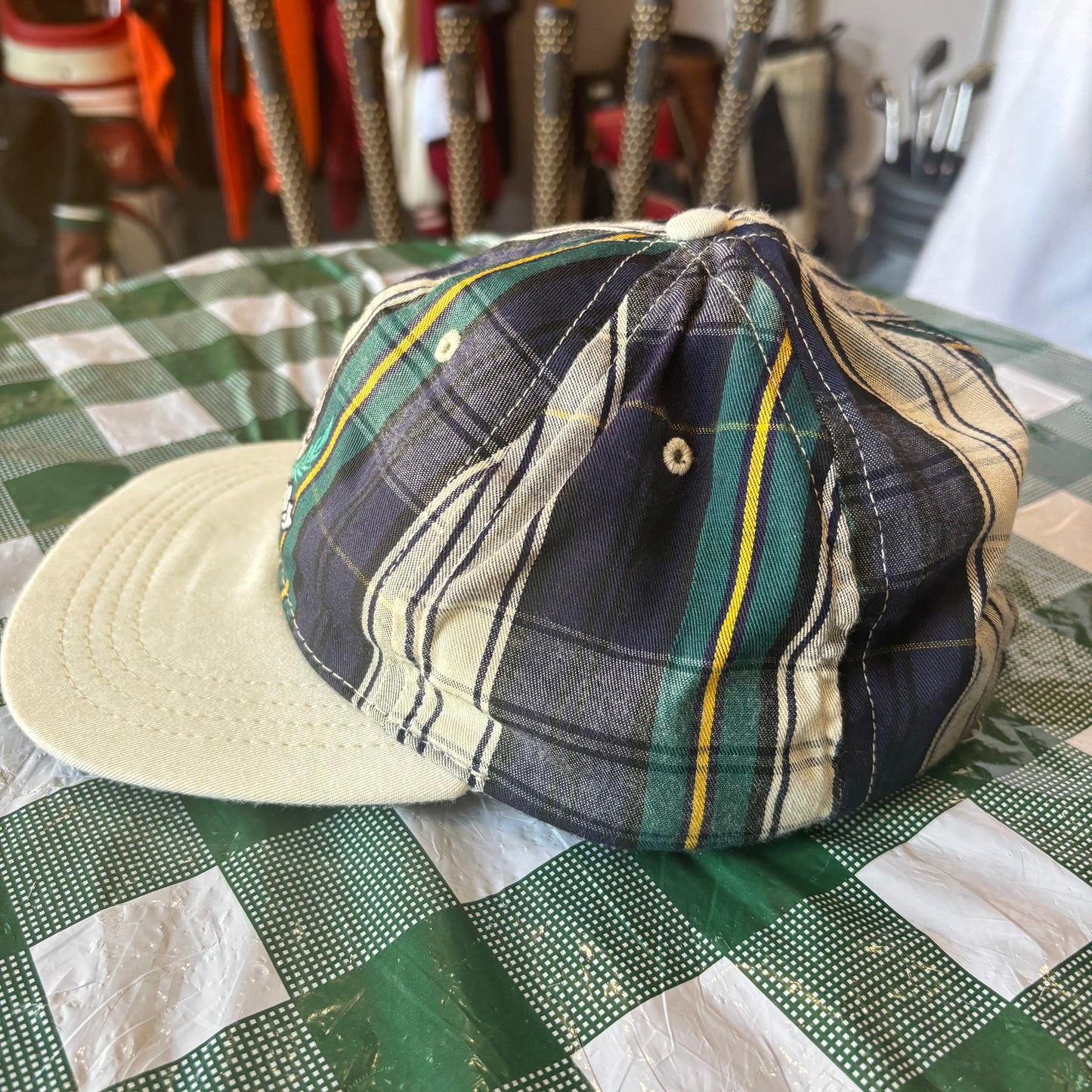 Vintage Plaid Caroline Lakes golf leather strap back