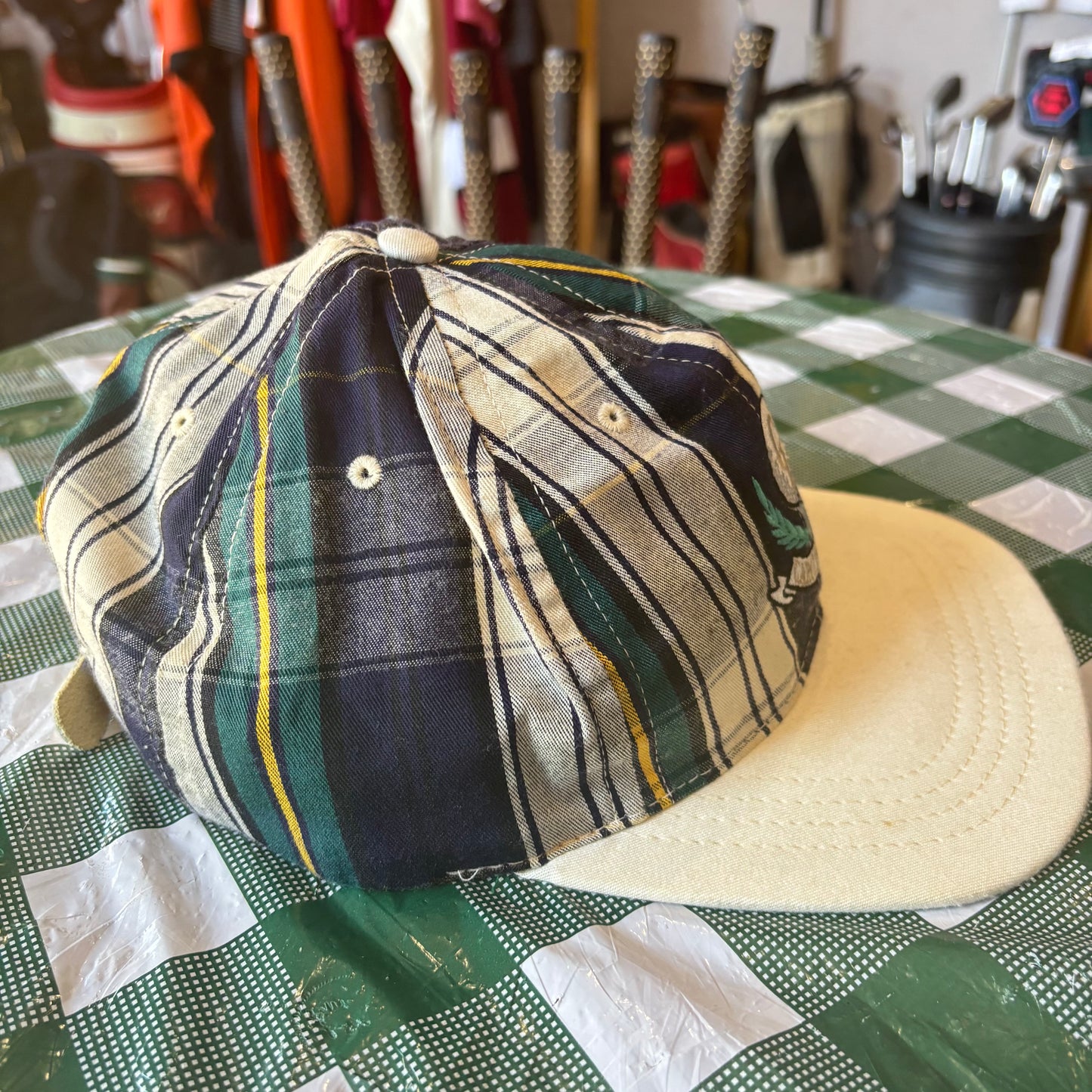 Vintage Plaid Caroline Lakes golf leather strap back