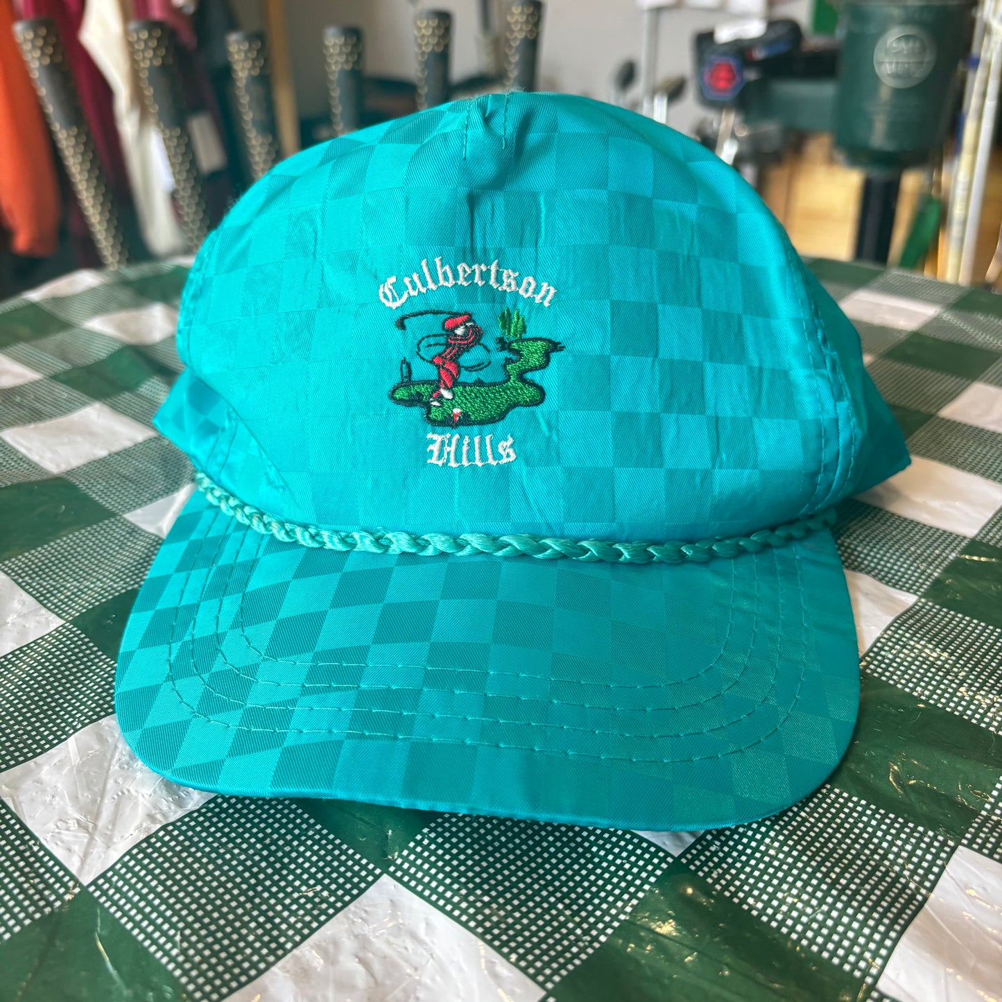 Vintage Culbertson Hills checkered leather strapback Derby Cap