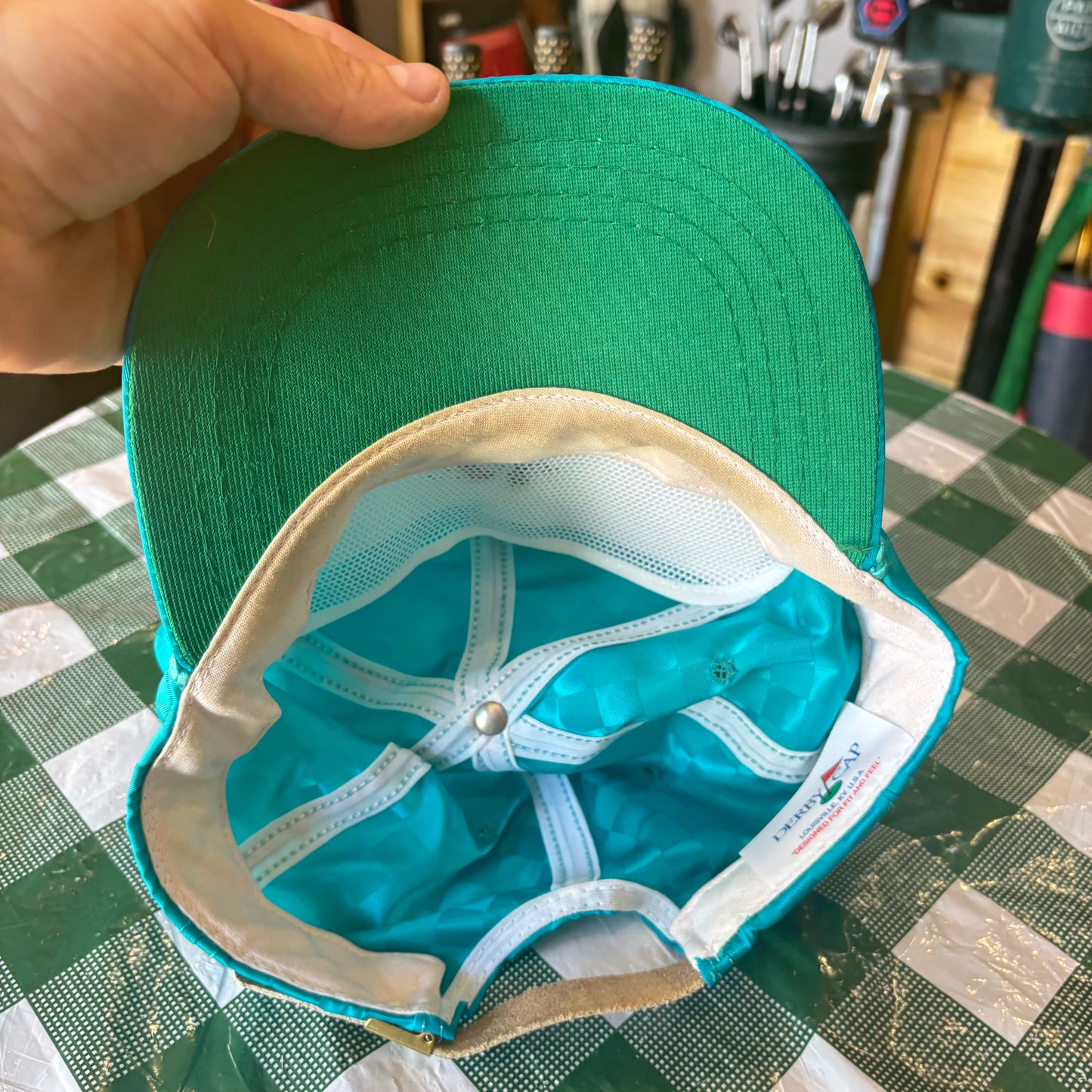 Vintage Culbertson Hills checkered leather strapback Derby Cap