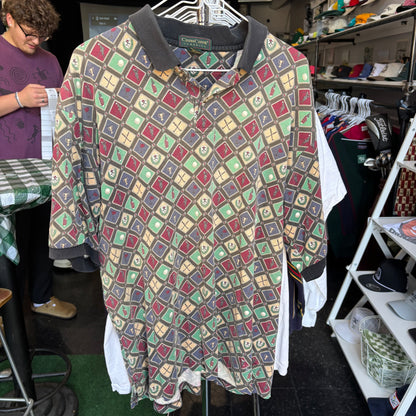 Vintage all over print golf polo large