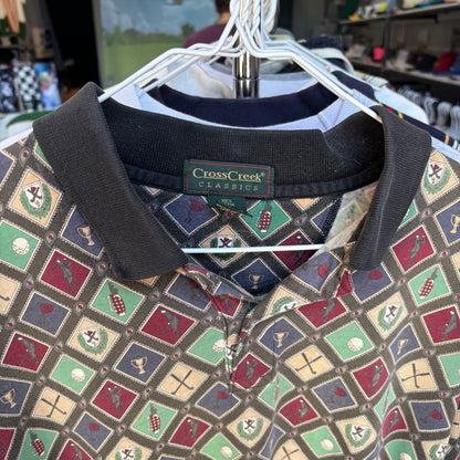 Vintage all over print golf polo large