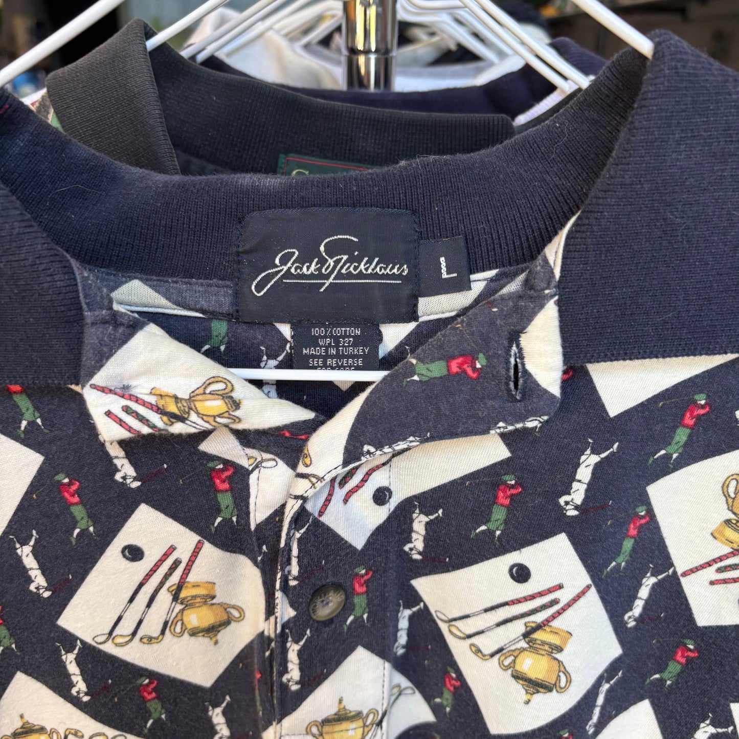 Vintage all over print golf polo large