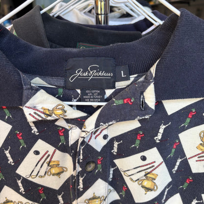 Vintage all over print golf polo large