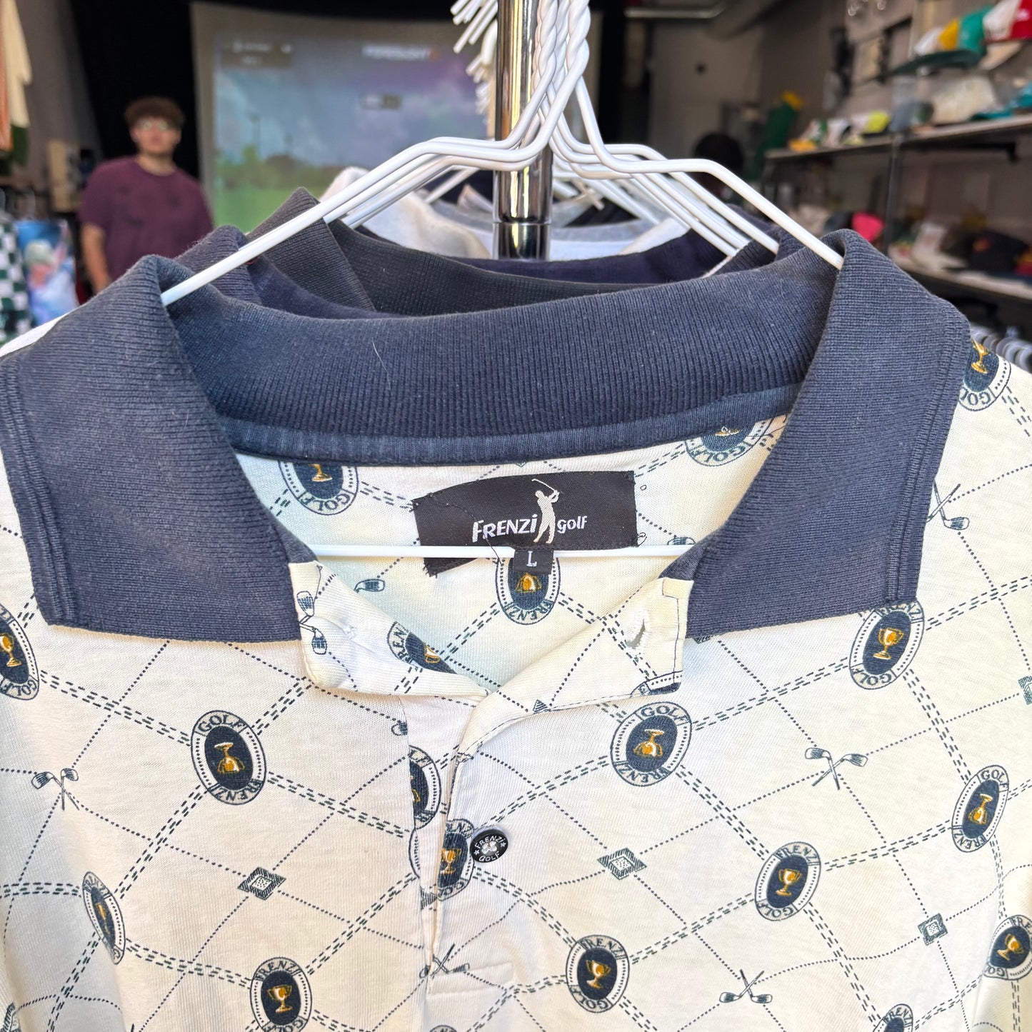 Vintage all over print golf polo large