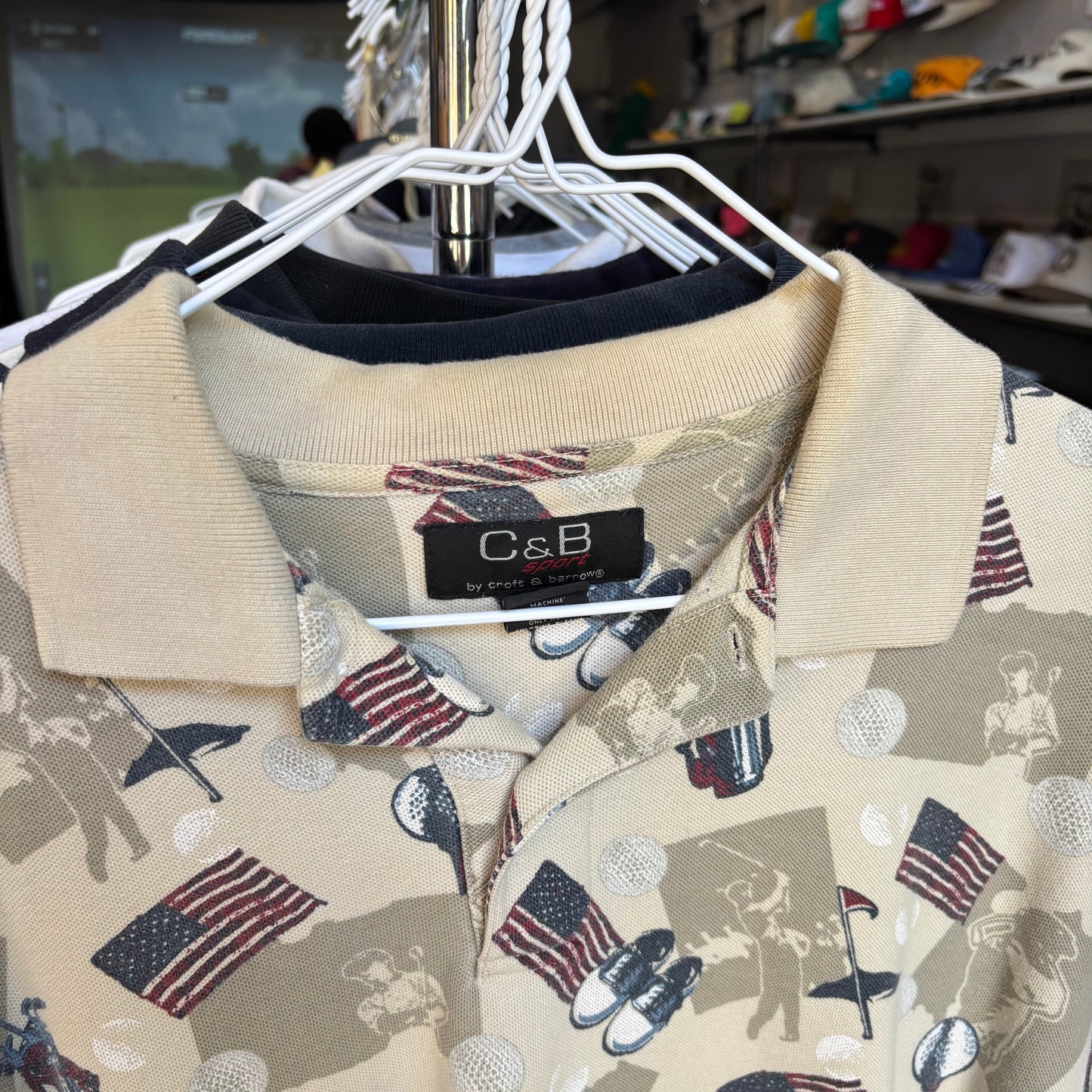 Vintage all over print golf polo large