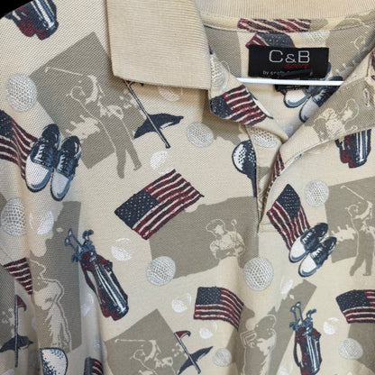 Vintage all over print golf polo large