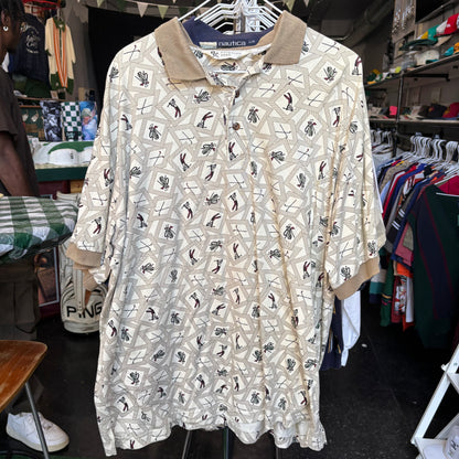 Vintage all over print golf polo large