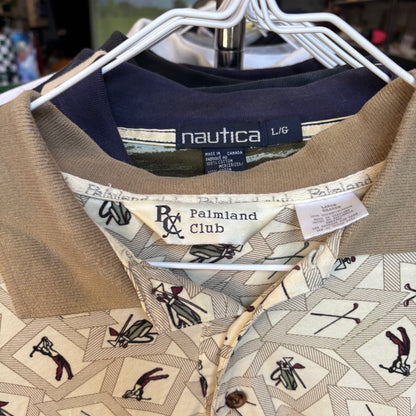 Vintage all over print golf polo large