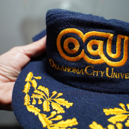 Very Rare Vintage Oklahoma City University Hat Snapback with Green Underbill. Wool.