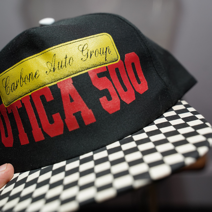 Vintage Utica 500 Hat Snapback with Checkered Bill. Carbon Auto Group.